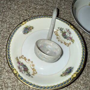 NORITAKE JAPAN MAYONNAISE/CONDIMENT BOWL WITH LADLE VINTAGE‎ ROMANCE PATTERN
